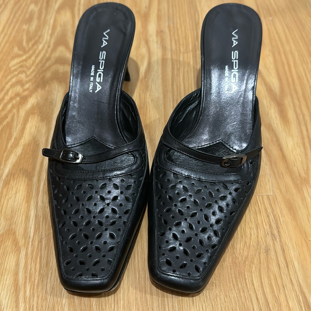 Vintage Via Spiga Black leather Mules